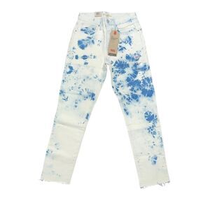 Levi's Womens 721 High Rise Skinny Jeans Ankle Bleached Out Tye Die Blue White
